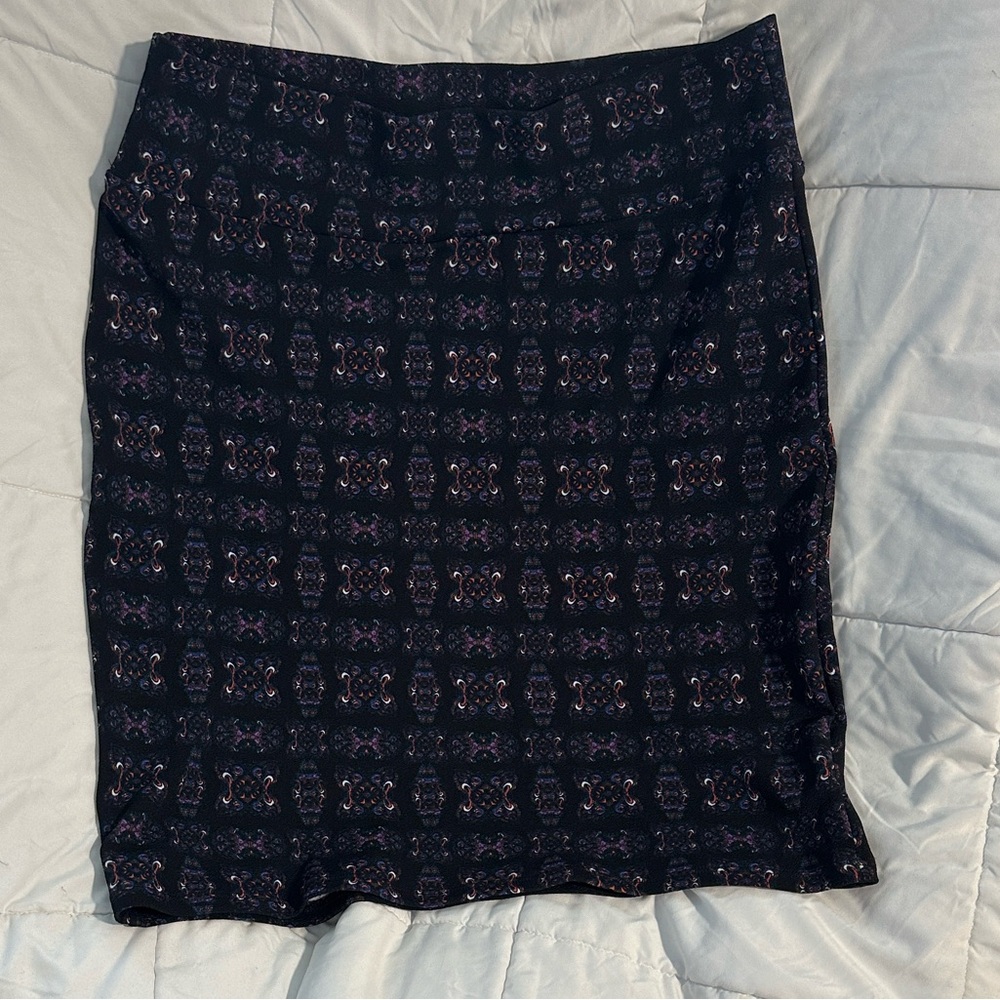 LuLaRoe Black and Purple Patterned Pencil Skirt
